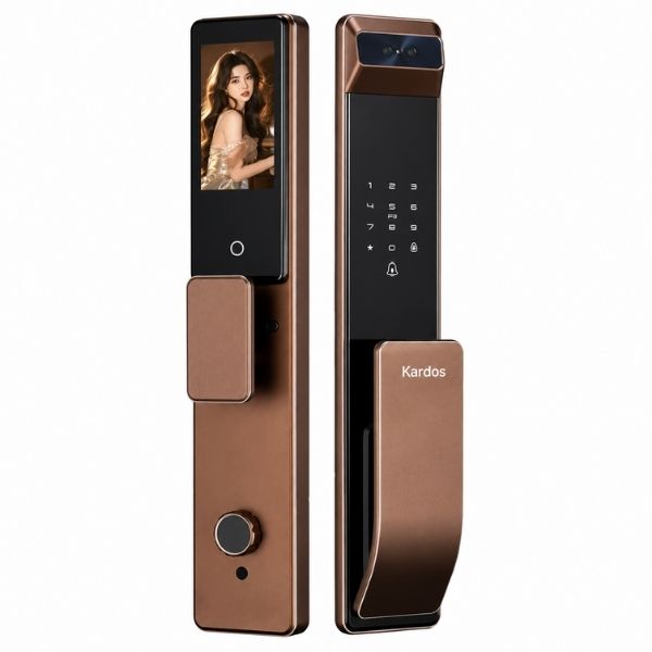 Khóa cửa vân tay Kardos SmartLock A8 Plus CNC Đồng Face ID 3D - lắp đặt thực tế
