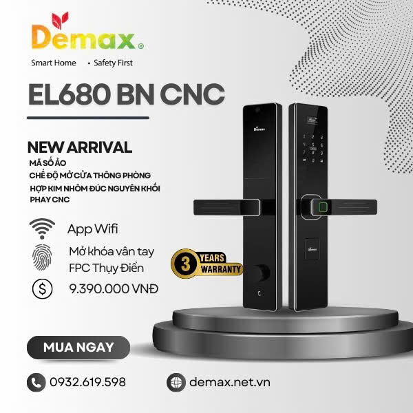 Khóa vân tay thông minh Demax EL680 CNC chính hãng - lắp đặt thực tế