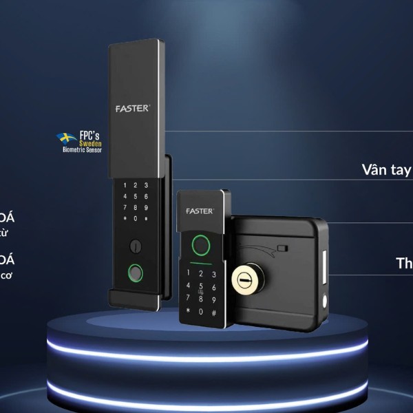 Khóa vân tay cửa cổng Faster FSM02 - 5 cách mở, mặt kính chống xước, BH 2 năm - lắp đặt thực tế