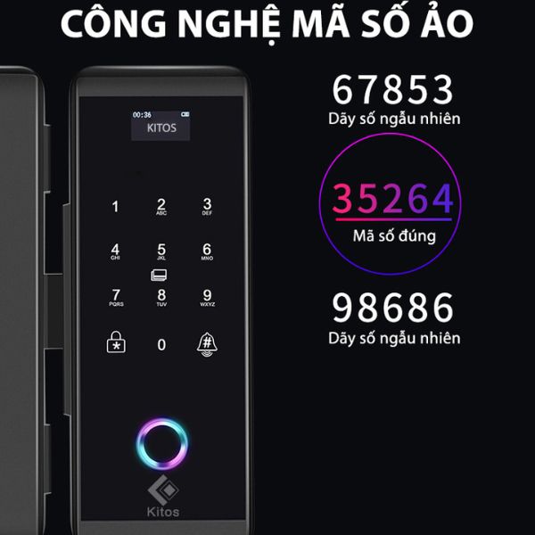 Khóa cửa kính cường lực vân tay Kitos KT GL60
