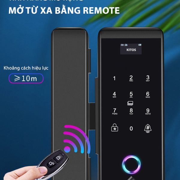 Khóa cửa kính cường lực vân tay Kitos KT GL60