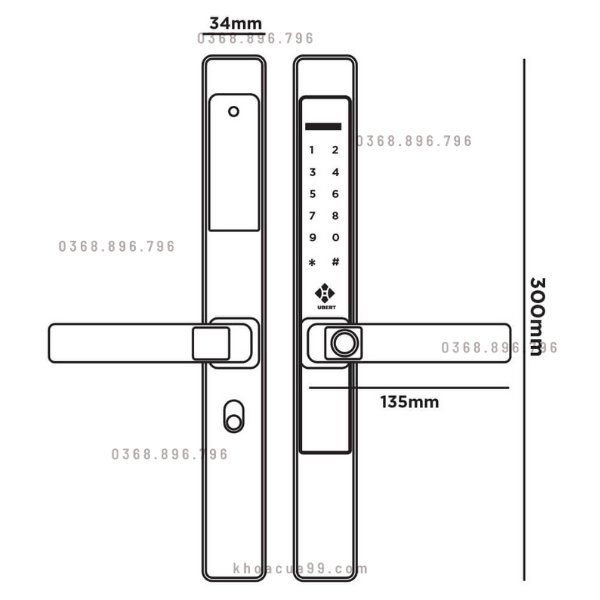 Khóa cửa vân tay cửa nhôm Hubert HB CN68
