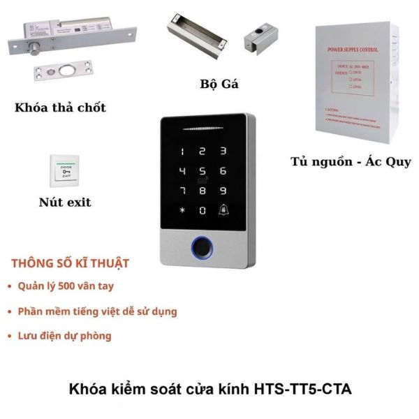 Bộ khóa kiểm soát ra vào cửa kính HTS-TT5-CTA cho văn phòng