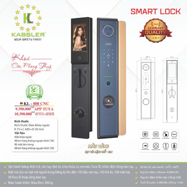 Khóa cửa vân tay KL808 CNC face 3D