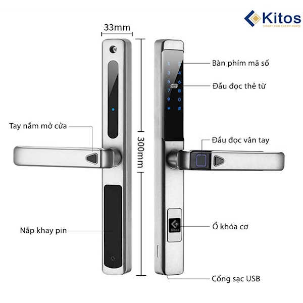 Khóa cửa nhôm vân tay Kitos KT AL650