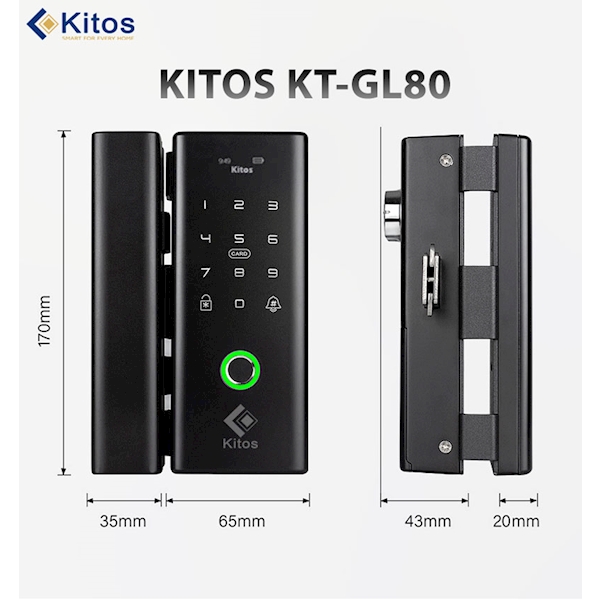 Khóa cửa kính cường lực vân tay Kitos KT GL80