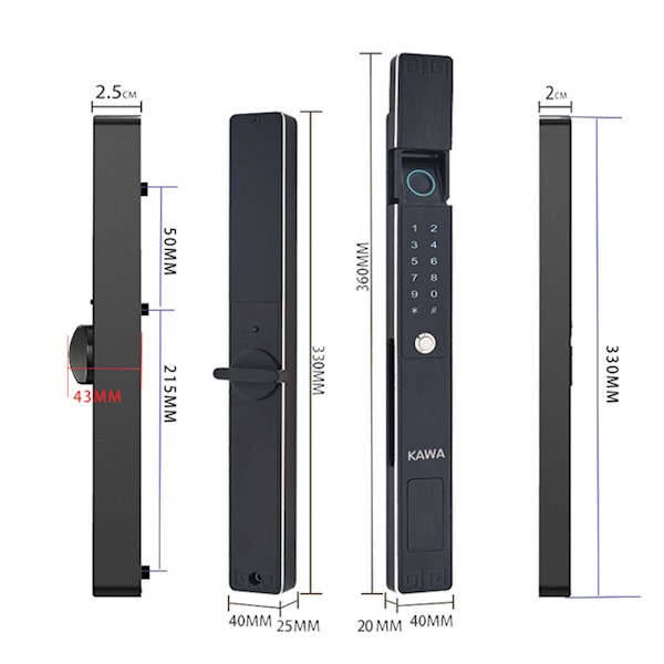 Khóa cửa nhôm kính vân tay Kawa KN302 chống nước Ip67